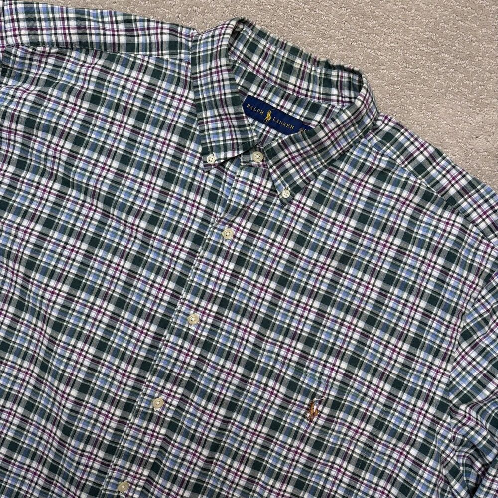 Ralph Lauren Button Down Shirt Mens 2XLT Plaid Cotton Tall Long Sleeve Preppy